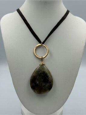 Labradorite Teardrop Pendant on Leather Necklace Boho Stone Mystic Gemstone